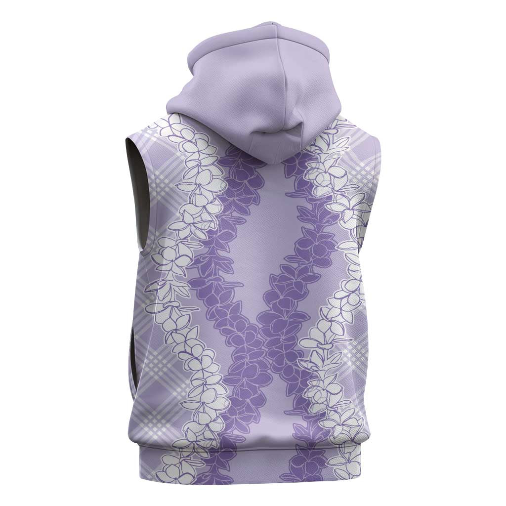 Hawaii Aloha Plumeria Lei Lavender Palaka Sleeveless Zip Hoodie - Polynesian Pride