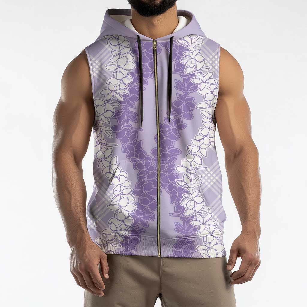 Hawaii Aloha Plumeria Lei Lavender Palaka Sleeveless Zip Hoodie - Polynesian Pride