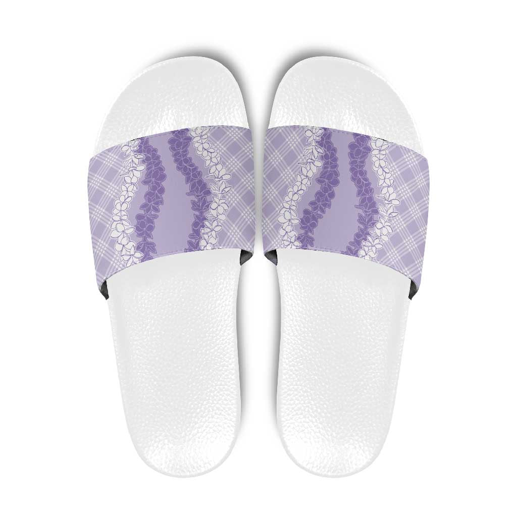 Hawaii Aloha Plumeria Lei Lavender Palaka Slide Sandals - Polynesian Pride
