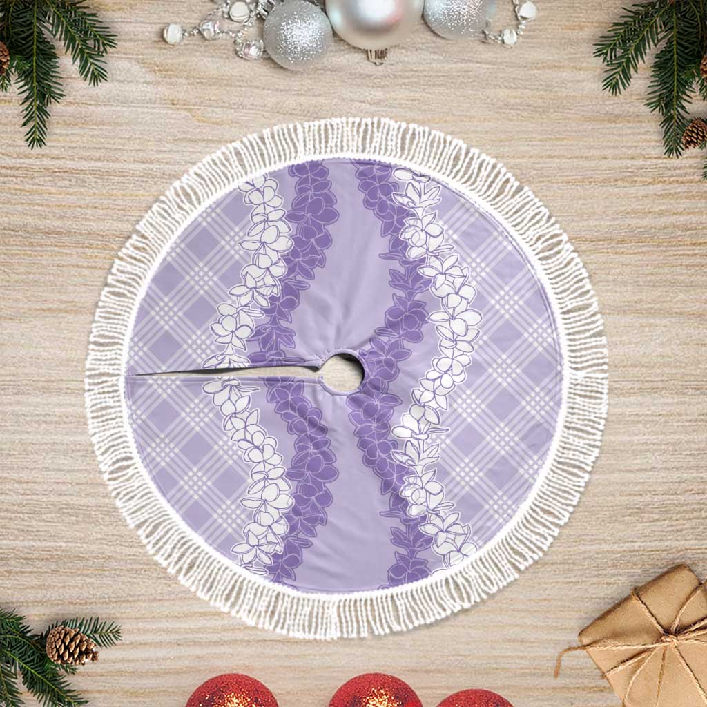 Hawaii Aloha Plumeria Lei Lavender Palaka Tree Skirt LT7 Fringed Lavender - Polynesian Pride