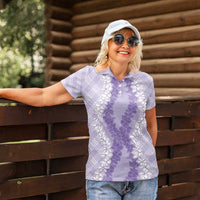 Hawaii Aloha Plumeria Lei Lavender Palaka Women Polo Shirt - Polynesian Pride
