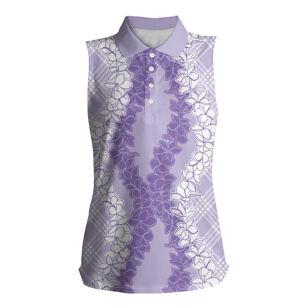 Hawaii Aloha Plumeria Lei Lavender Palaka Women Sleeveless Polo Shirt - Polynesian Pride