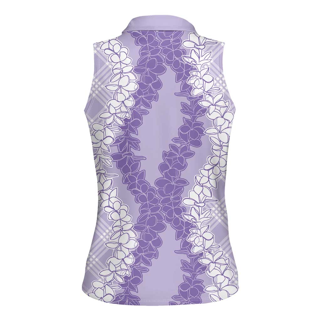 Hawaii Aloha Plumeria Lei Lavender Palaka Women Sleeveless Polo Shirt - Polynesian Pride