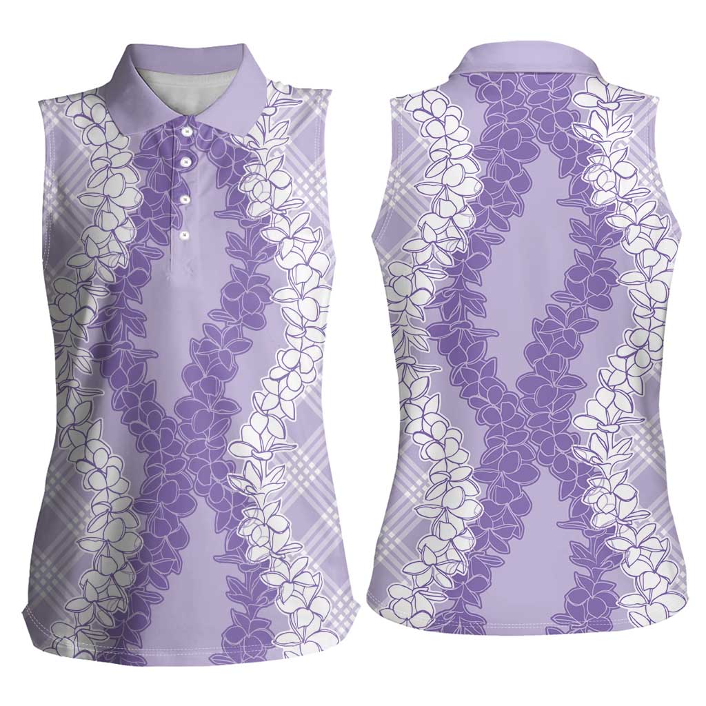 Hawaii Aloha Plumeria Lei Lavender Palaka Women Sleeveless Polo Shirt - Polynesian Pride