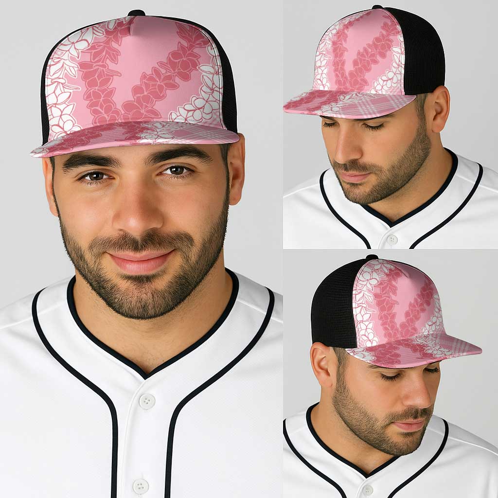 Hawaii Aloha Plumeria Lei Pink Palaka Baseball Net Cap - Polynesian Pride