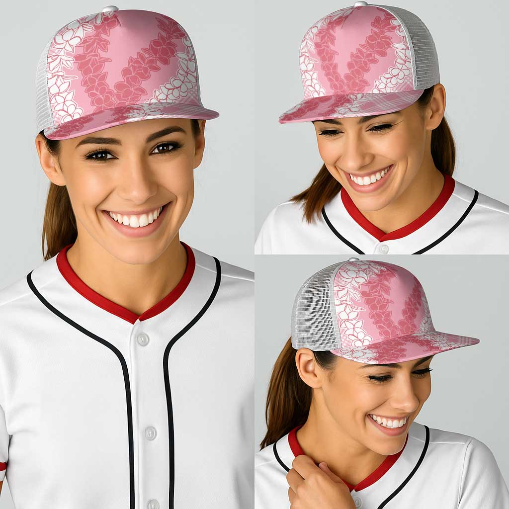Hawaii Aloha Plumeria Lei Pink Palaka Baseball Net Cap - Polynesian Pride
