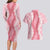 Hawaii Aloha Plumeria Lei Pink Palaka Couples Matching Long Sleeve Bodycon Dress and Hawaiian Shirt - Polynesian Pride