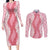 Hawaii Aloha Plumeria Lei Pink Palaka Couples Matching Long Sleeve Bodycon Dress and Long Sleeve Button Shirt - Polynesian Pride