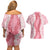 Hawaii Aloha Plumeria Lei Pink Palaka Couples Matching Off Shoulder Short Dress and Hawaiian Shirt - Polynesian Pride