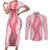 Hawaii Aloha Plumeria Lei Pink Palaka Couples Matching Short Sleeve Bodycon Dress and Long Sleeve Button Shirt - Polynesian Pride