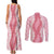 Hawaii Aloha Plumeria Lei Pink Palaka Couples Matching Tank Maxi Dress and Long Sleeve Button Shirt - Polynesian Pride
