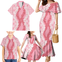 Hawaii Aloha Plumeria Lei Pink Palaka Family Matching Mermaid Dress and Hawaiian Shirt - Polynesian Pride