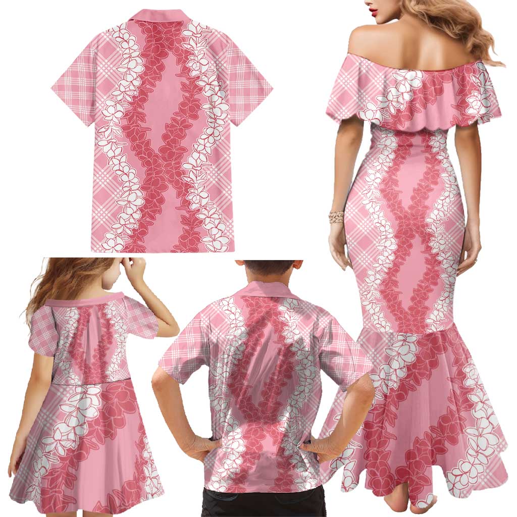 Hawaii Aloha Plumeria Lei Pink Palaka Family Matching Mermaid Dress and Hawaiian Shirt - Polynesian Pride