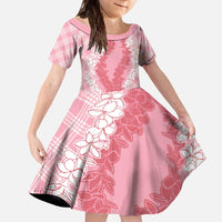 Hawaii Aloha Plumeria Lei Pink Palaka Family Matching Off The Shoulder Long Sleeve Dress and Hawaiian Shirt - Polynesian Pride