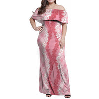 Hawaii Aloha Plumeria Lei Pink Palaka Family Matching Off Shoulder Maxi Dress and Hawaiian Shirt - Polynesian Pride