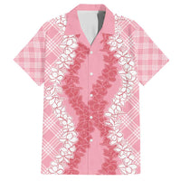 Hawaii Aloha Plumeria Lei Pink Palaka Family Matching Off Shoulder Short Dress and Hawaiian Shirt - Polynesian Pride