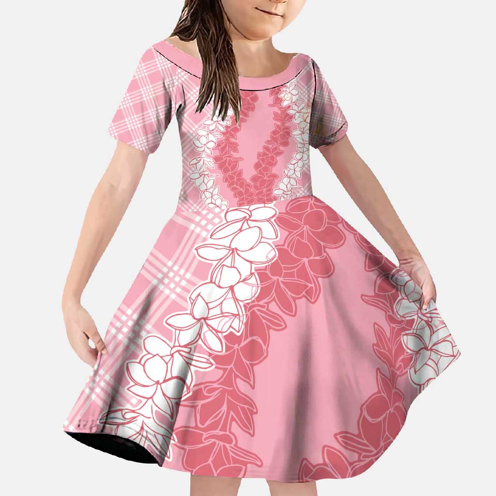 Hawaii Aloha Plumeria Lei Pink Palaka Family Matching Short Sleeve Bodycon Dress and Hawaiian Shirt - Polynesian Pride