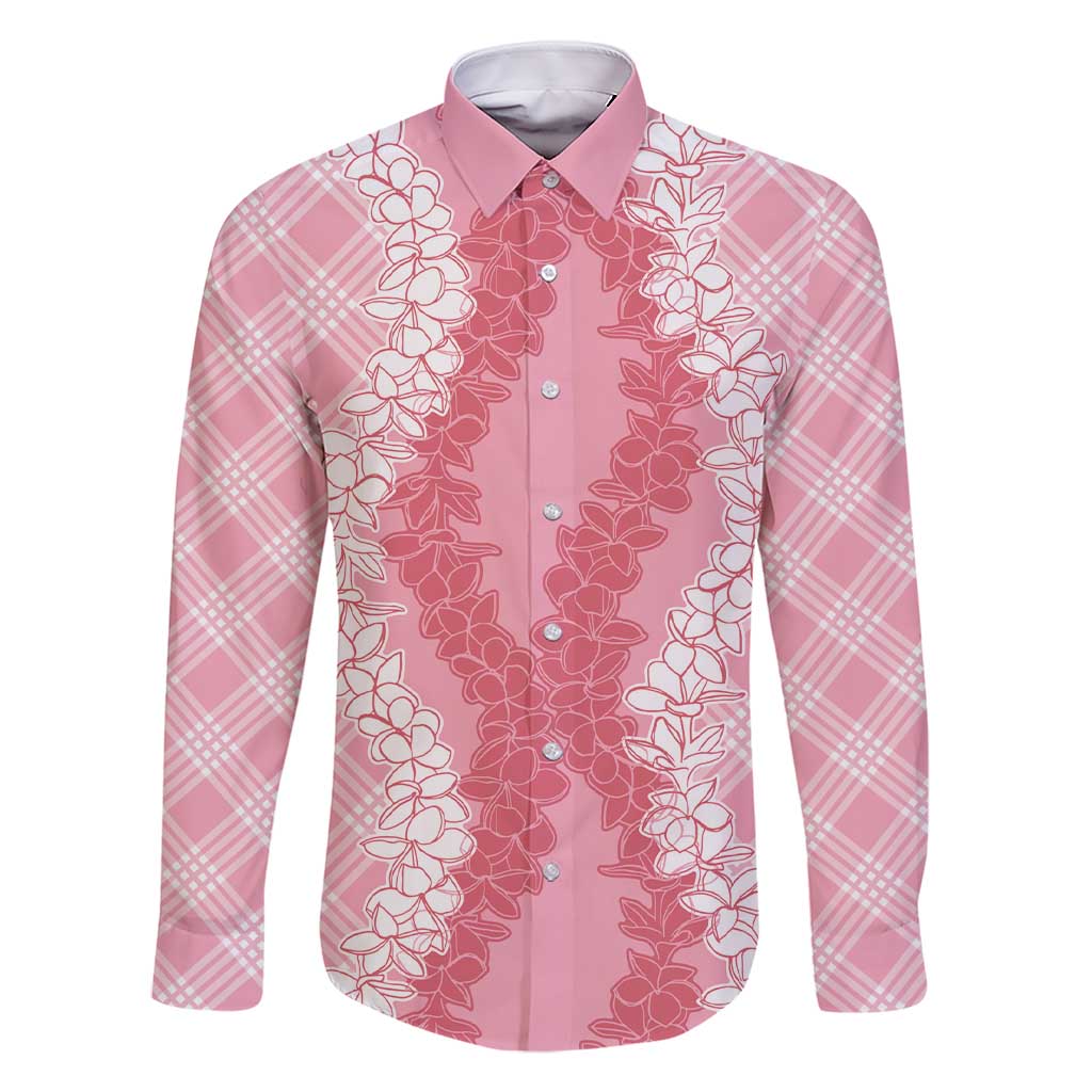 Hawaii Aloha Plumeria Lei Pink Palaka Family Matching Short Sleeve Bodycon Dress and Hawaiian Shirt - Polynesian Pride