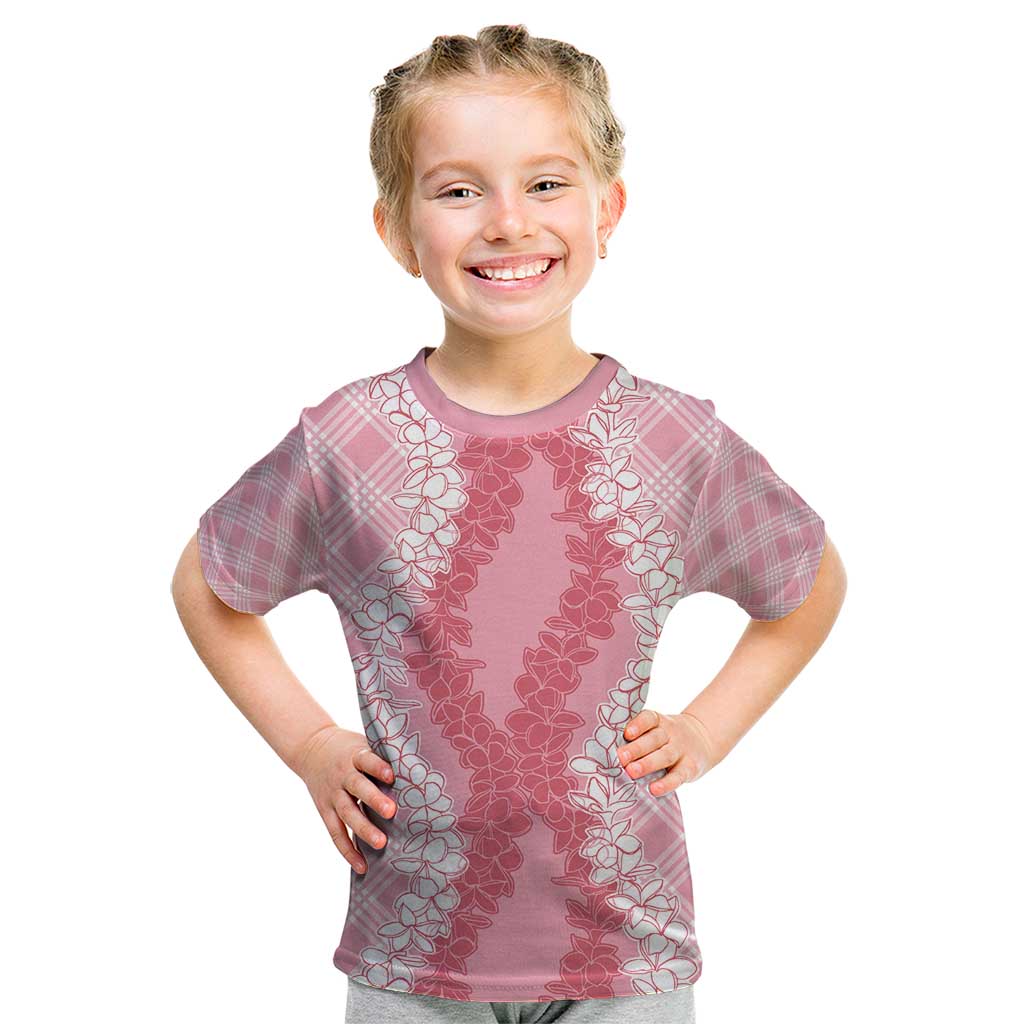Hawaii Aloha Plumeria Lei Pink Palaka Kid T Shirt - Polynesian Pride