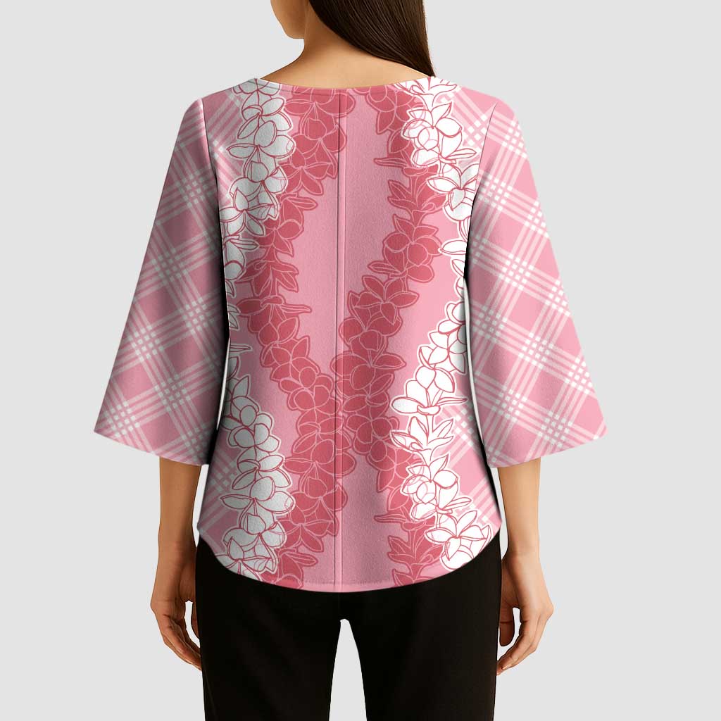Hawaii Aloha Plumeria Lei Pink Palaka Kimono Sleeve Blouse - Polynesian Pride