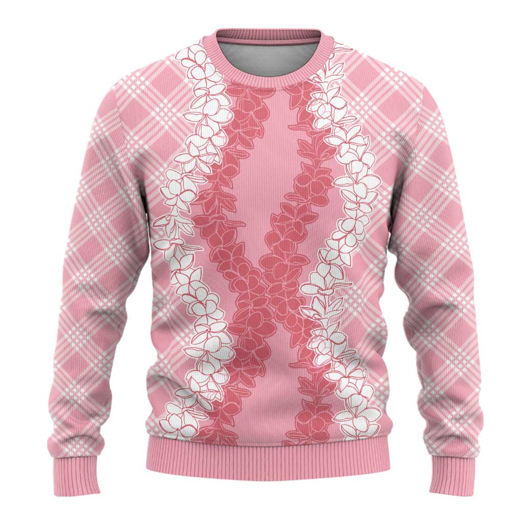 Hawaii Aloha Plumeria Lei Pink Palaka Ugly Christmas Sweater - Polynesian Pride
