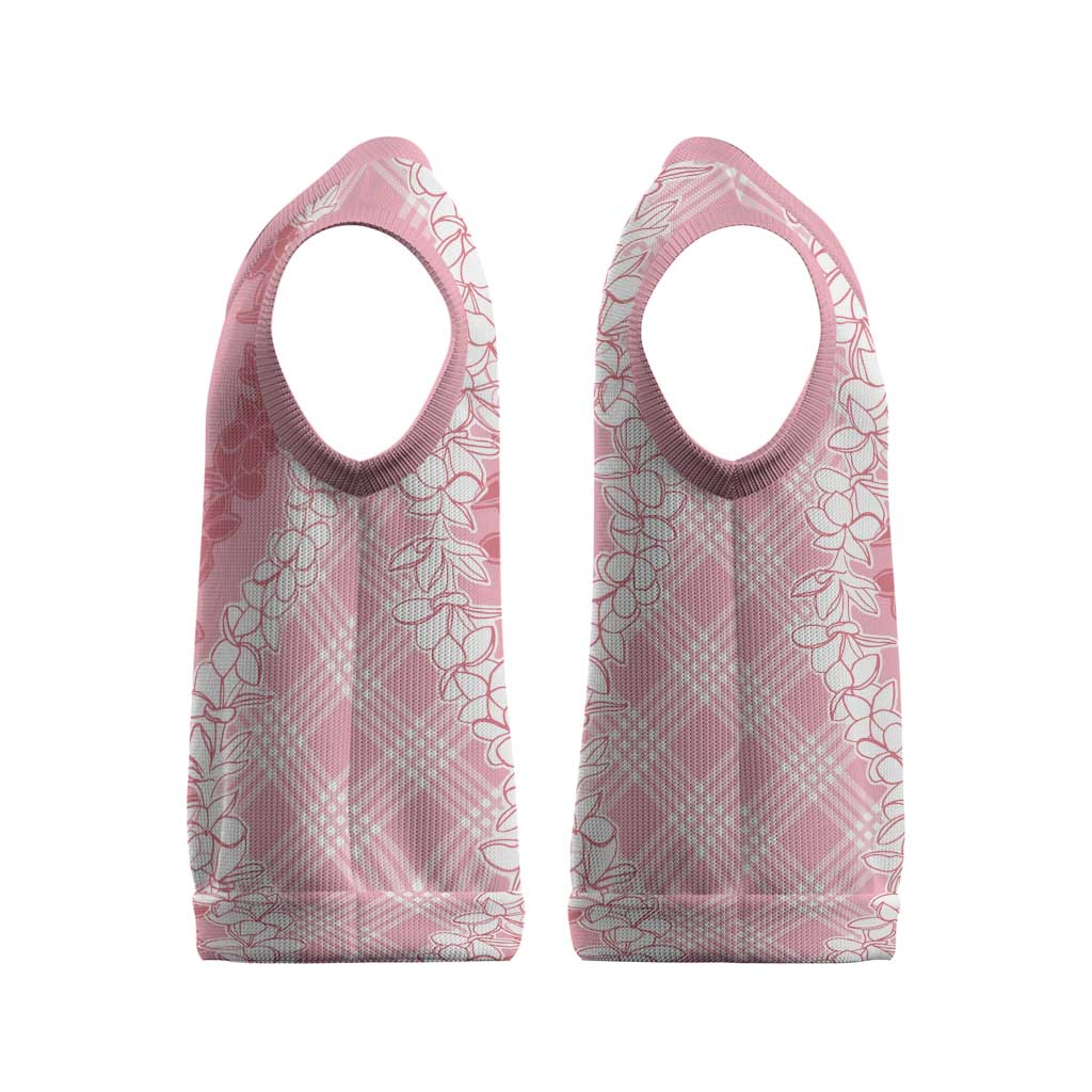 Hawaii Aloha Plumeria Lei Pink Palaka Christmas Knitted V-Neck Vest - Polynesian Pride