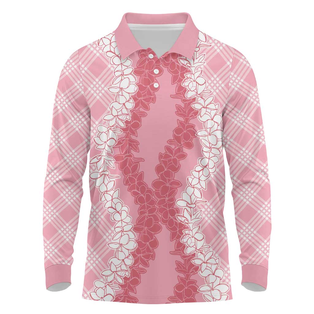 Hawaii Aloha Plumeria Lei Pink Palaka Long Sleeve Polo Shirt - Polynesian Pride