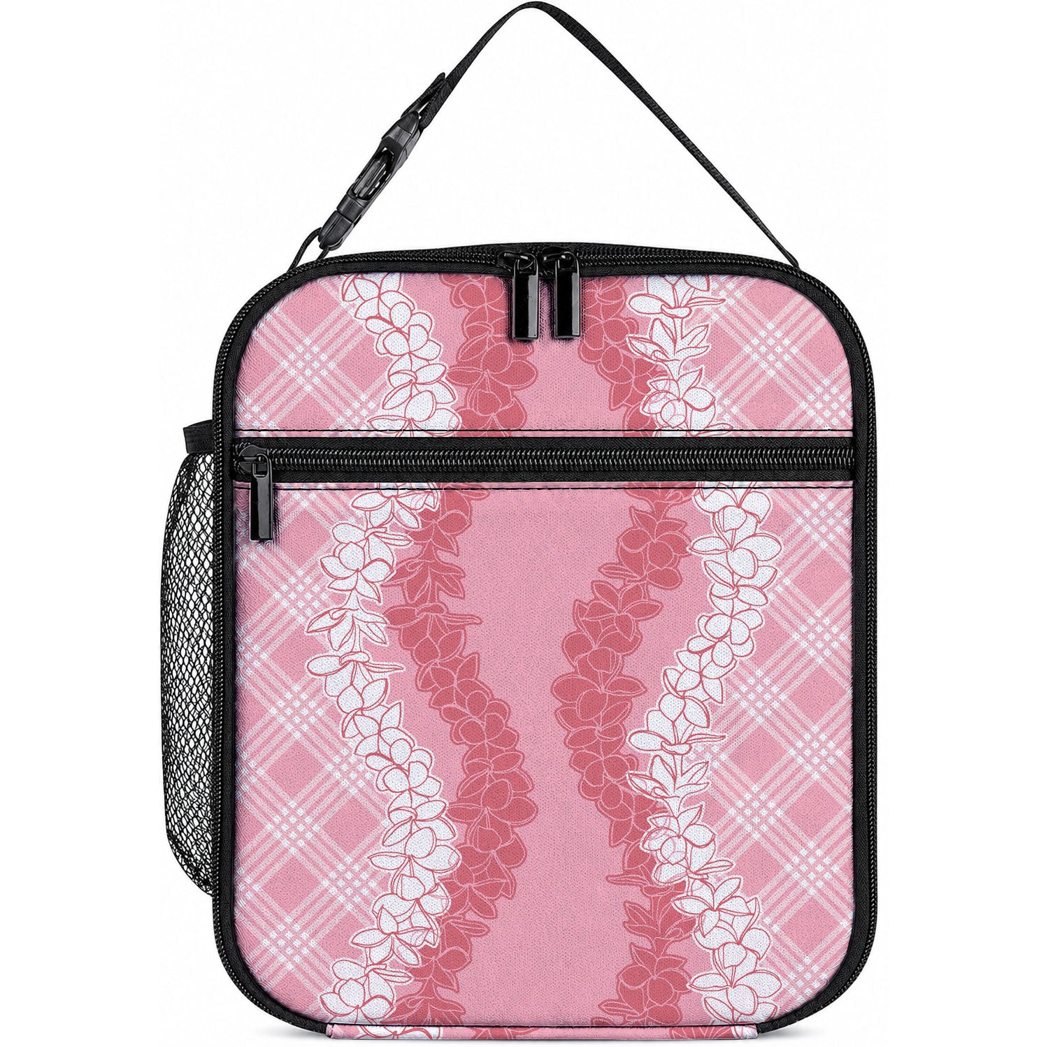 Hawaii Aloha Plumeria Lei Pink Palaka Lunch Bag LT7 10.2 × 8.3 × 4.3 inch Pink - Polynesian Pride