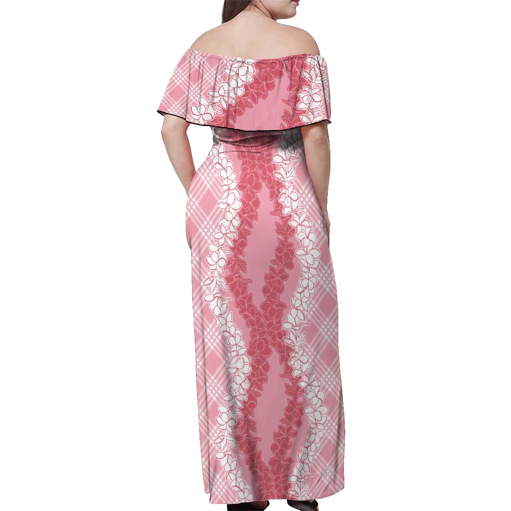 Hawaii Aloha Plumeria Lei Pink Palaka Off Shoulder Maxi Dress LT7 - Polynesian Pride