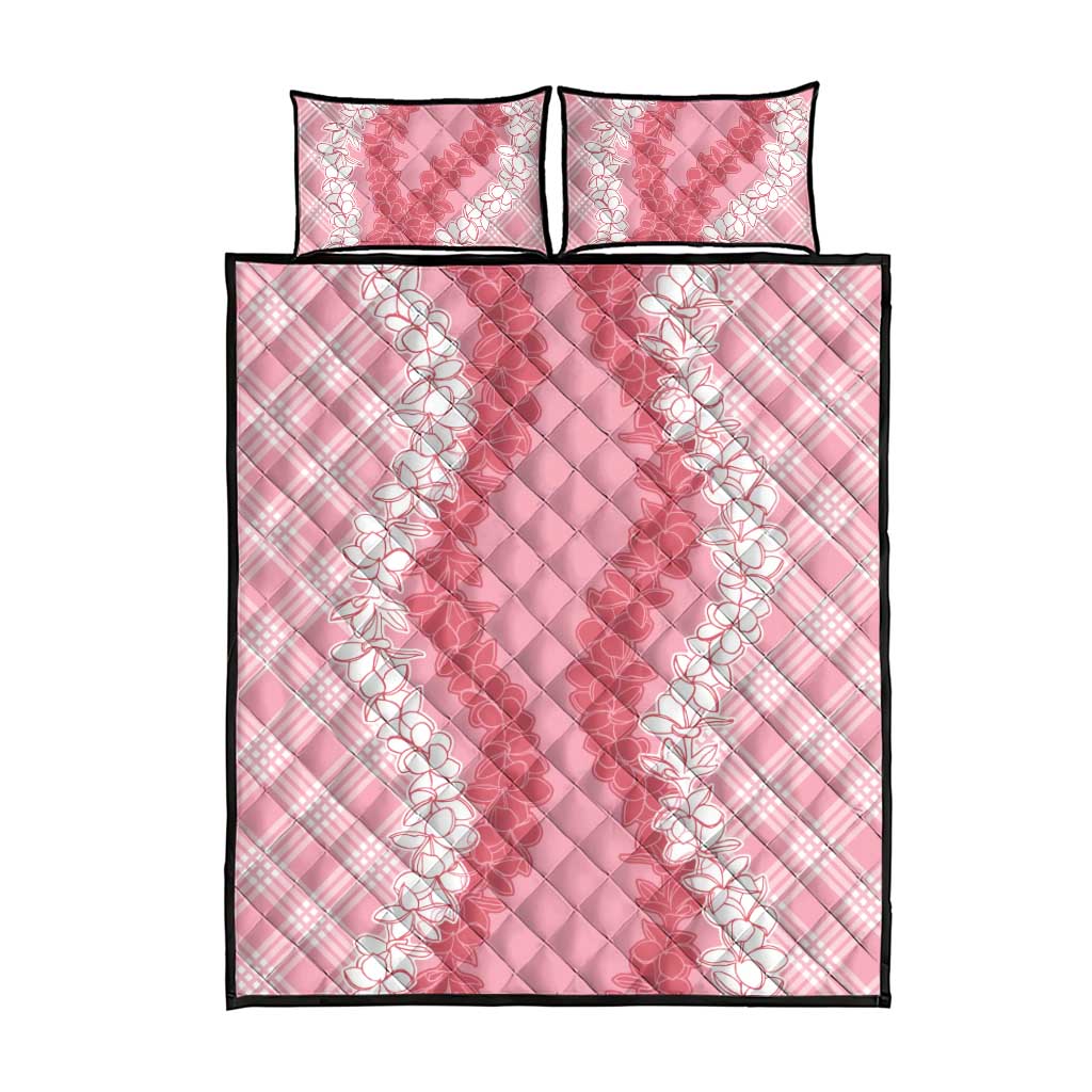 Hawaii Aloha Plumeria Lei Pink Palaka Quilt Bed Set - Polynesian Pride