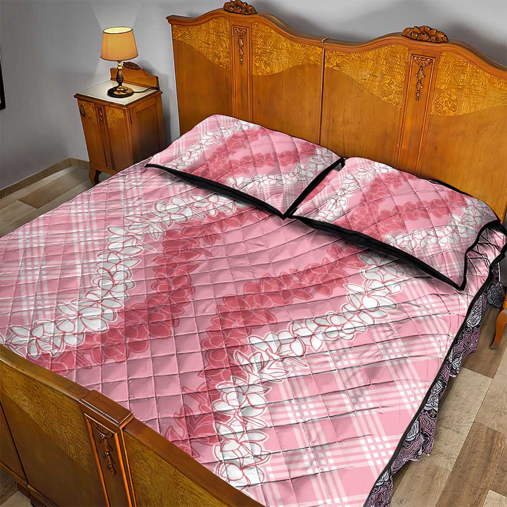 Hawaii Aloha Plumeria Lei Pink Palaka Quilt Bed Set - Polynesian Pride