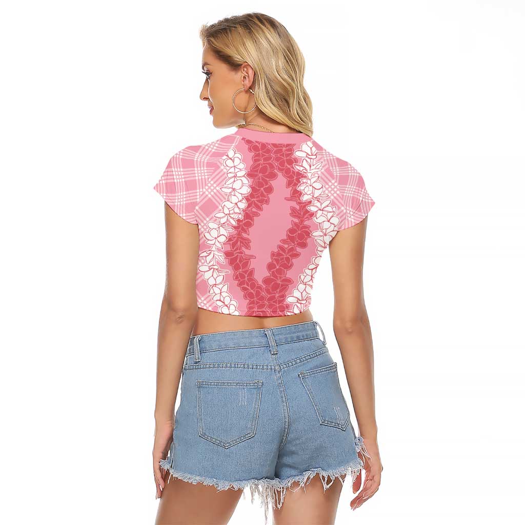 Hawaii Aloha Plumeria Lei Pink Palaka Raglan Cropped T Shirt - Polynesian Pride