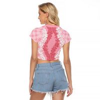 Hawaii Aloha Plumeria Lei Pink Palaka Raglan Cropped T Shirt - Polynesian Pride