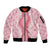 Hawaii Aloha Plumeria Lei Pink Palaka Sleeve Zip Bomber Jacket - Polynesian Pride