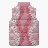 Hawaii Aloha Plumeria Lei Pink Palaka Sleeveless Puffer Jacket - Polynesian Pride