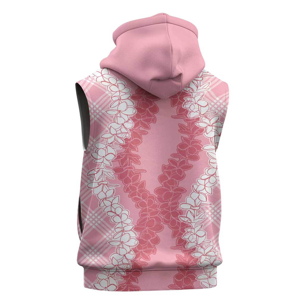 Hawaii Aloha Plumeria Lei Pink Palaka Sleeveless Zip Hoodie - Polynesian Pride