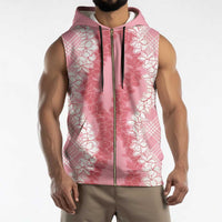 Hawaii Aloha Plumeria Lei Pink Palaka Sleeveless Zip Hoodie - Polynesian Pride