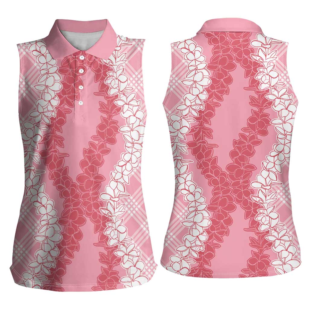 Hawaii Aloha Plumeria Lei Pink Palaka Women Sleeveless Polo Shirt - Polynesian Pride