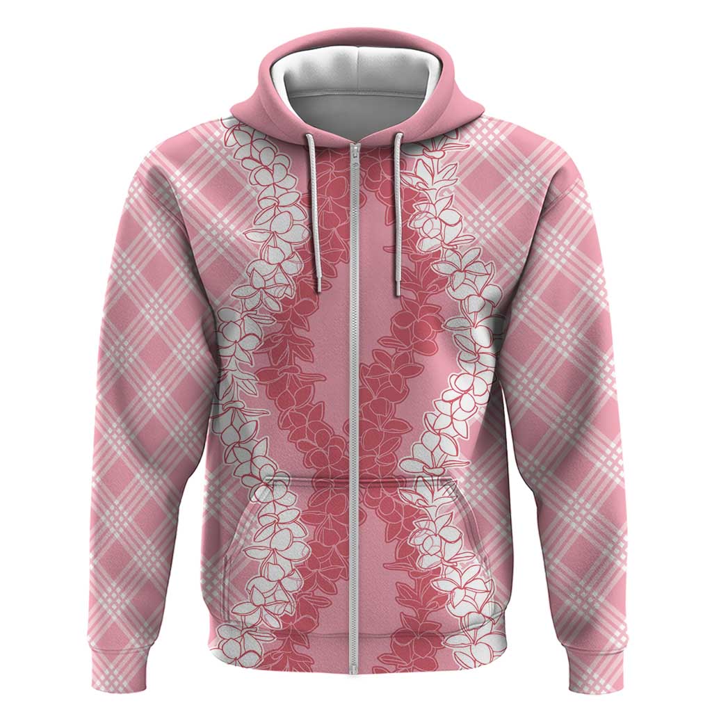 Hawaii Aloha Plumeria Lei Pink Palaka Zip Hoodie - Polynesian Pride