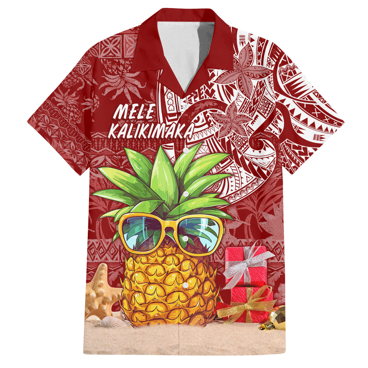 Mele Kalikimaka Hawaii Christmas Family Matching Puletasi Dress and Hawaiian Shirt Pineapple Party LT7 Dad's Shirt - Short Sleeve Red - Polynesian Pride