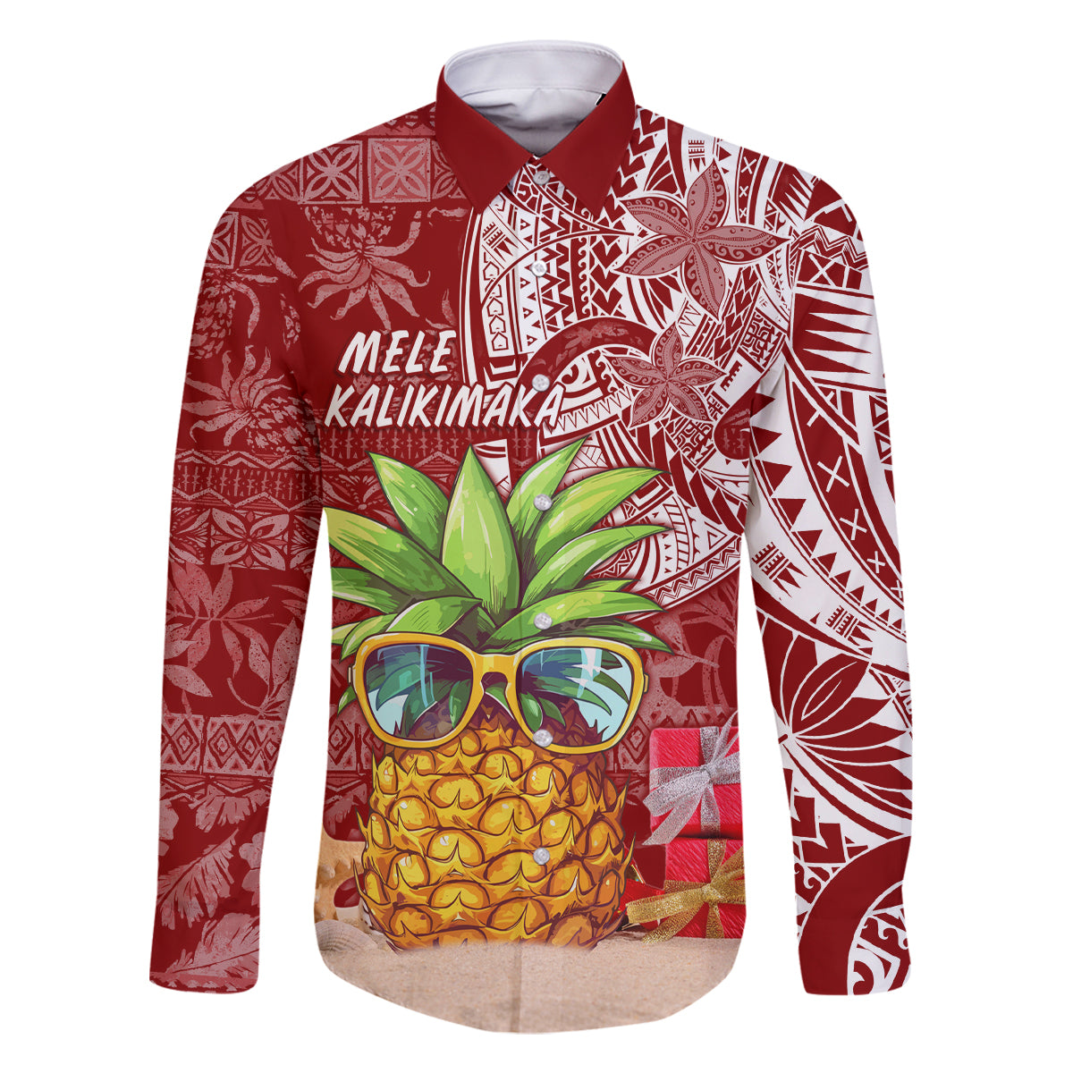 Mele Kalikimaka Hawaii Christmas Family Matching Summer Maxi Dress and Hawaiian Shirt Pineapple Party LT7 Dad's Shirt - Long Sleeve Red - Polynesian Pride