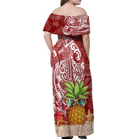 Mele Kalikimaka Hawaii Christmas Off Shoulder Maxi Dress Pineapple Party LT7 - Polynesian Pride