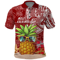Mele Kalikimaka Hawaii Christmas Polo Shirt Pineapple Party LT7 Red - Polynesian Pride