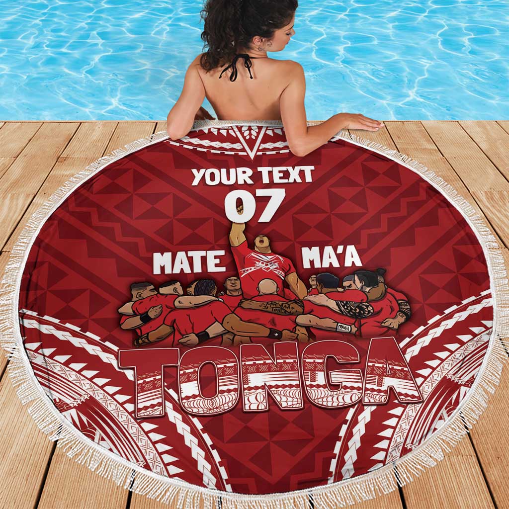 Personalized Mate Maa Tonga Rugby Beach Blanket Ofa Atu Tonga