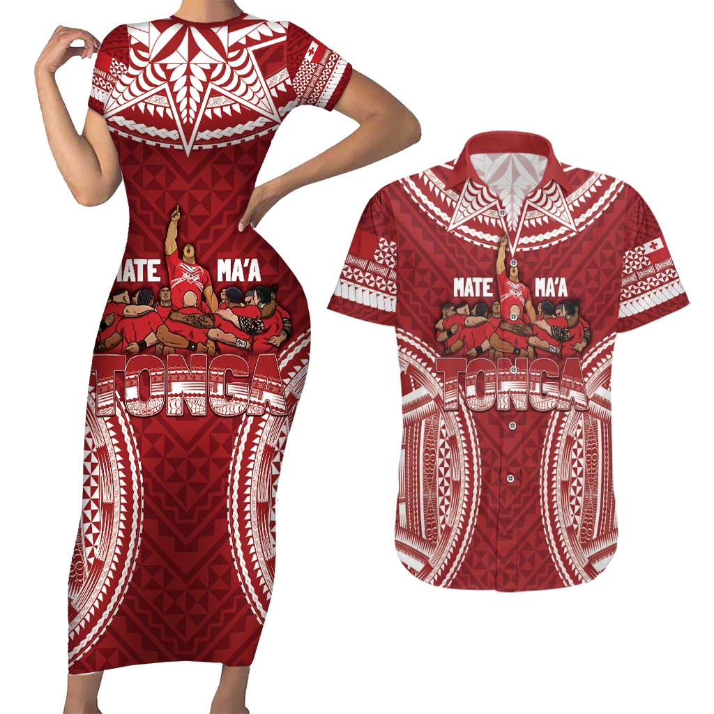 Personalized Mate Maa Tonga Rugby Couples Matching Short Sleeve Bodycon Dress and Hawaiian Shirt Ofa Atu Tonga