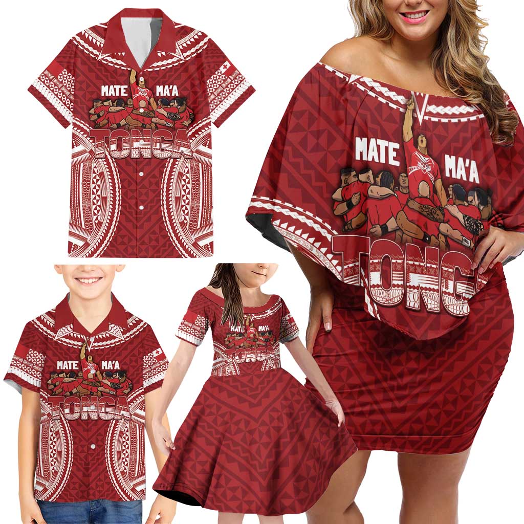 Personalized Mate Maa Tonga Rugby Family Matching Off Shoulder Short Dress and Hawaiian Shirt Ofa Atu Tonga