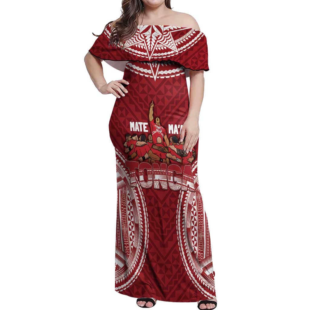 Personalized Mate Maa Tonga Rugby Off Shoulder Maxi Dress Ofa Atu Tonga