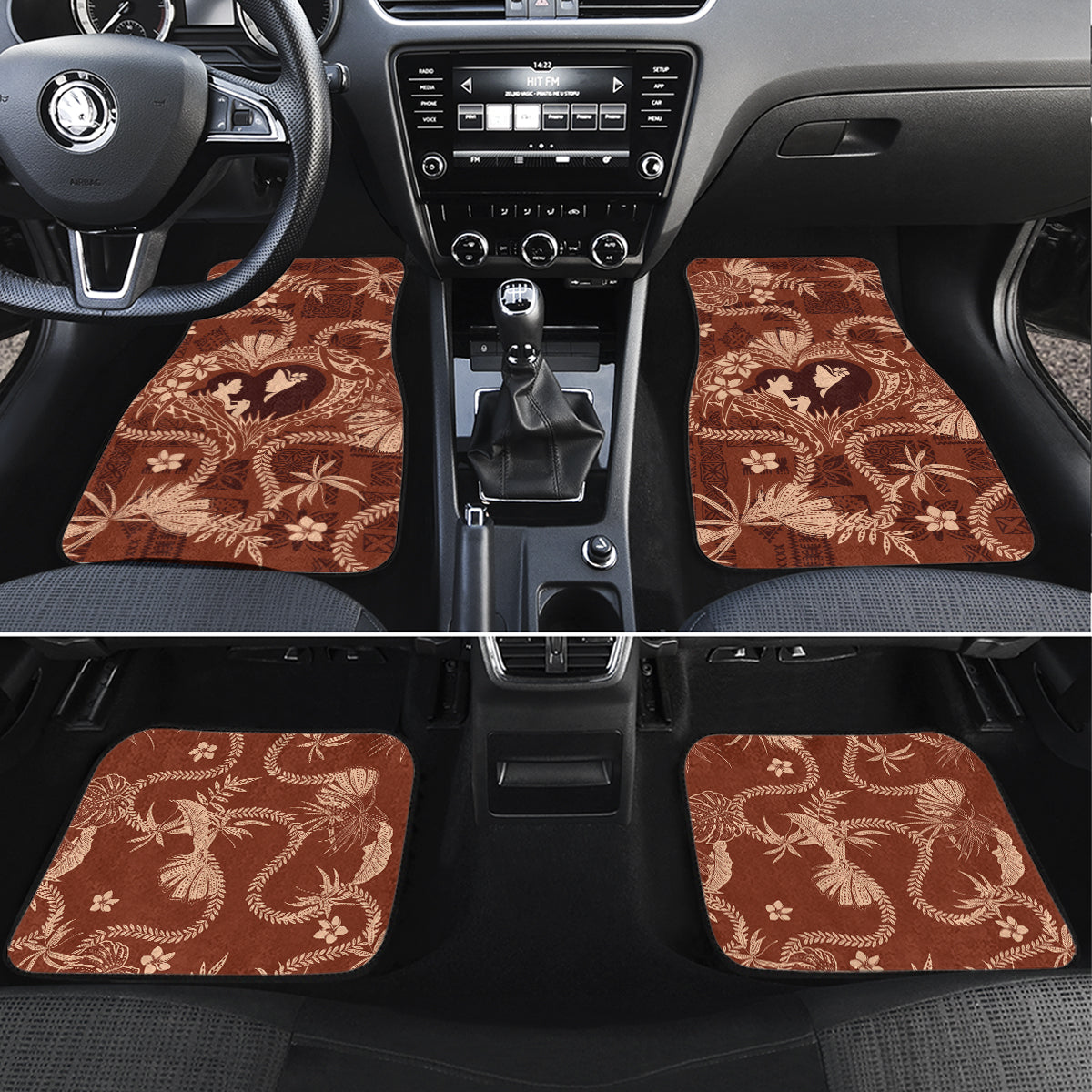 Hawaii Plumeria Car Mats Hau'oli la Makuahine Sunburned LT7 Set 4pcs Brown - Polynesian Pride