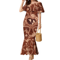 Hawaii Plumeria Family Matching Mermaid Dress and Hawaiian Shirt Hau'oli la Makuahine Sunburned LT7 Mom's Dress Brown - Polynesian Pride