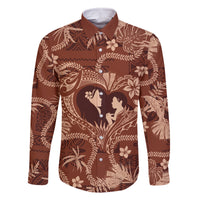 Hawaii Plumeria Family Matching Off Shoulder Short Dress and Hawaiian Shirt Hau'oli la Makuahine Sunburned LT7 Dad's Shirt - Long Sleeve Brown - Polynesian Pride